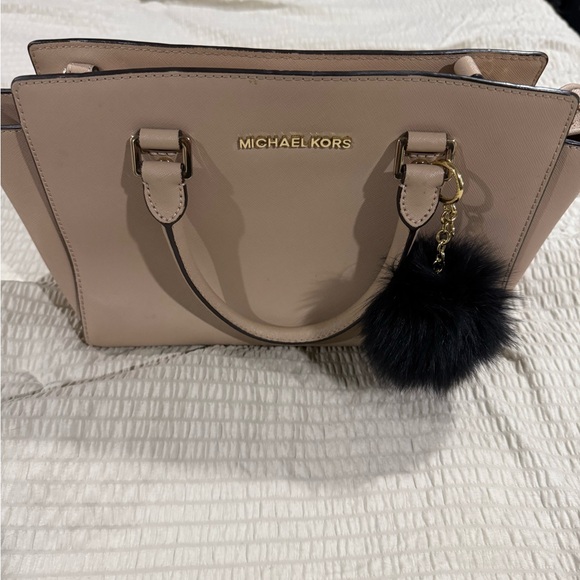 Michael Kors Tan Handbag with Black Pom Pom - Picture 1 of 2